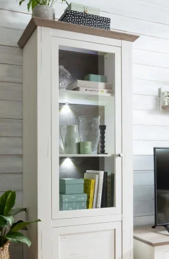 Vitrine ISADORA 78 x 208 cm weiß/ braun