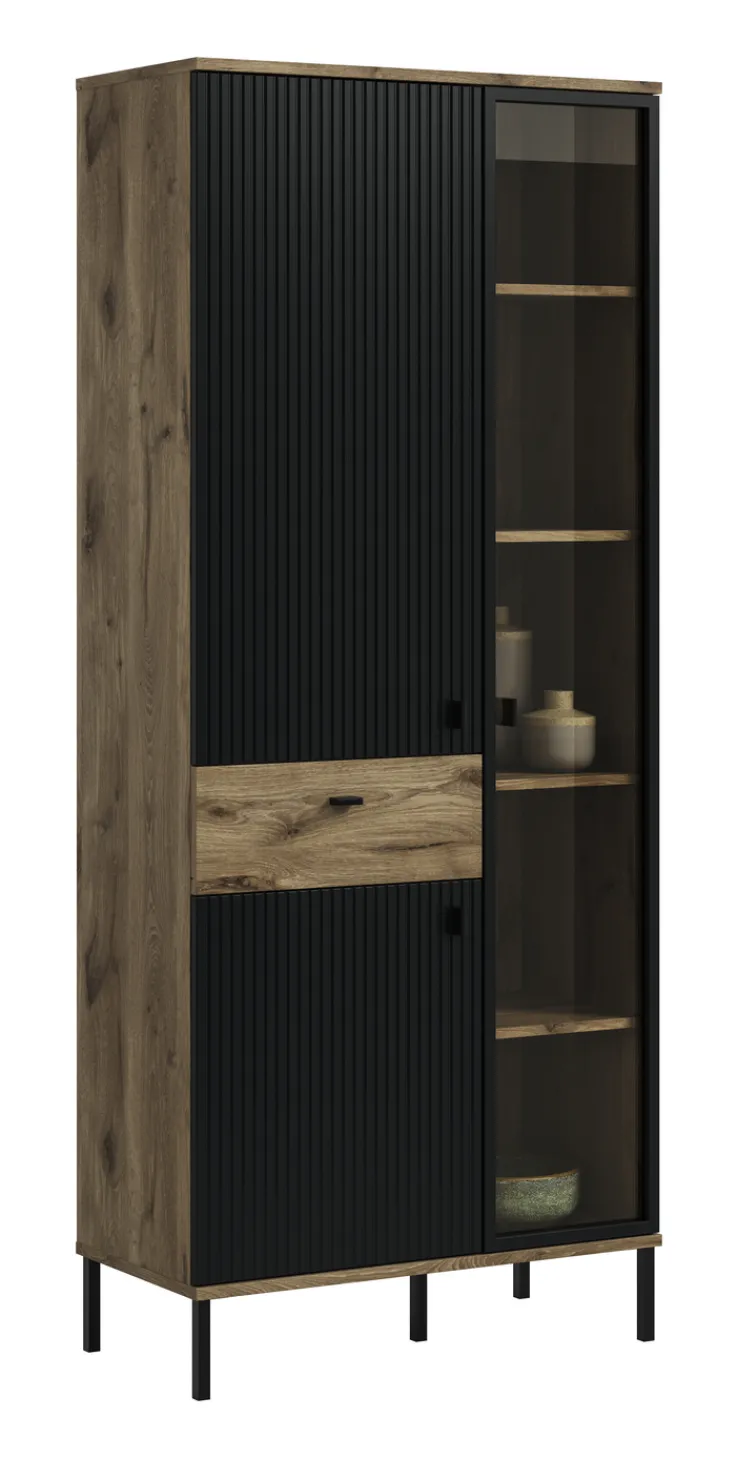 QUARTIER Vitrine Lou 198 x 83 x 41 cm Nox Oak Nachbildung Braun/Schwarz