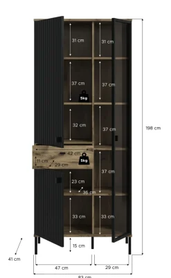 QUARTIER Vitrine Lou 198 x 83 x 41 cm Nox Oak Nachbildung Braun/Schwarz