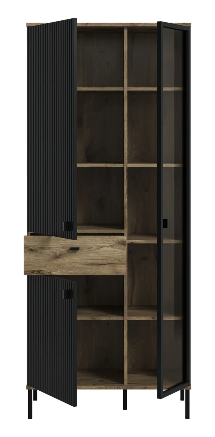 QUARTIER Vitrine Lou 198 x 83 x 41 cm Nox Oak Nachbildung Braun/Schwarz
