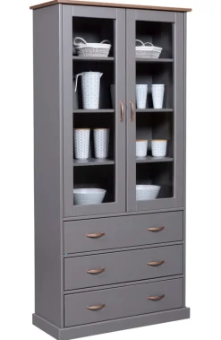 Vitrine NICLAS 90x190x38,4 cm Massivholz grau
