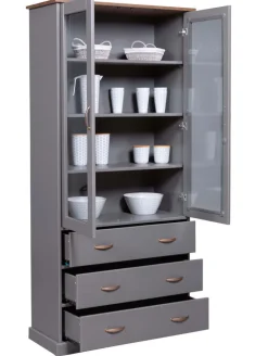 Vitrine NICLAS 90x190x38,4 cm Massivholz grau