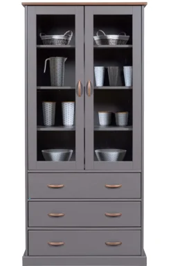 Vitrine NICLAS 90x190x38,4 cm Massivholz grau