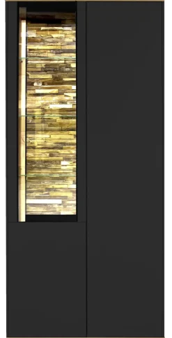 QUARTIER Vitrinenschrank COMO 81 x 180 cm Anthrazit matt Lack/Asteiche-Dekor