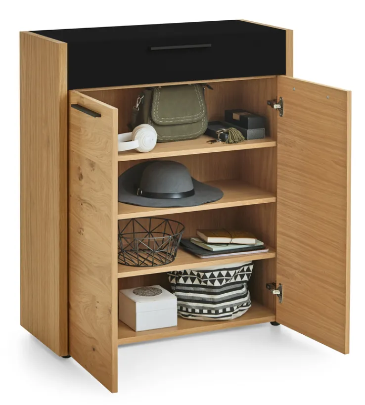 VOSS Kommode LEVIO 86 x 103 x 37 cm Eiche/Lack matt schwarz