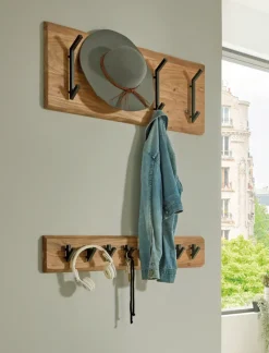 Wandgarderobe 90 x 15 cm Akazie Massivholz/schwarz