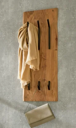 Wandgarderobe 36 x 100 cm Akazie Massivholz/schwarz