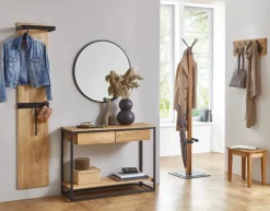 Wandgarderobe 60 x 20 cm Eiche Massivholz/schwarz