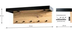 Wandgarderobe 70 x 24 cm Schwarz/ Eiche