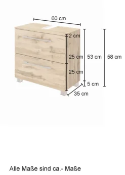 Waschbeckenunterschrank LIVORNO 60 x 53 cm Wotan Eiche/ Weiß matt