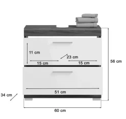 Waschbeckenunterschrank SCOUT 60 x 56 cm grau/ weiß Hochglanz