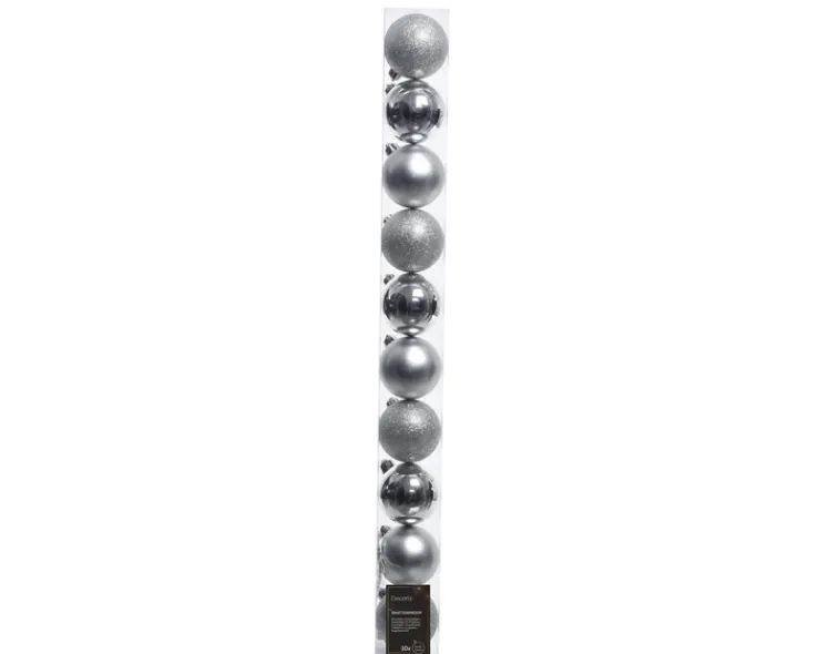 Weihnachten Weihnachtskugel Mix 10tlg. bruchfest 6 cm glänzend Silberfarbig