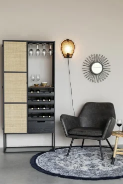 QUARTIER Weinschrank JOANNA 80 x 175 cm Rattangeflecht/schwarz