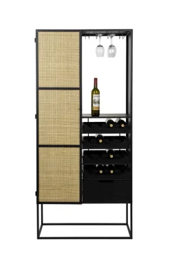 QUARTIER Weinschrank JOANNA 80 x 175 cm Rattangeflecht/schwarz