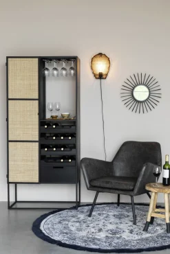 QUARTIER Weinschrank JOANNA 80 x 175 cm Rattangeflecht/schwarz