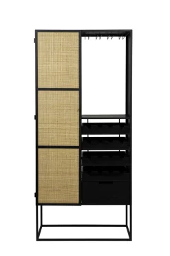 QUARTIER Weinschrank JOANNA 80 x 175 cm Rattangeflecht/schwarz