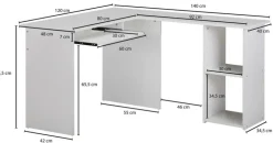 Winkelschreibtisch 120 x 140 cm weiß