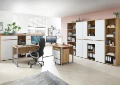 Winkelschreibtisch CLYDE 223 x 170 cm Mauvella-Oak-Dekor/silberfarbig matt