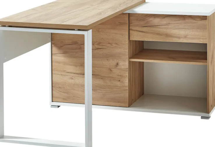 Winkelschreibtisch LION 117 x 120 cm Weiß/ Navarra-Eiche