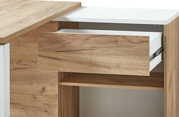 Winkelschreibtisch LION 117 x 120 cm Weiß/ Navarra-Eiche