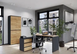 Winkelschreibtisch LISSABON 146 x 145 cm Graphit/ Navarra Eiche