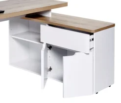 Winkelschreibtisch Riviera Eiche Nachbildung/Weiß matt ca. 140 x 118 x 77 x 55 cm