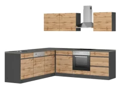 Winkelzeile AALBORG 240 x 240 cm Graphit/ Wotan Eiche Dekor