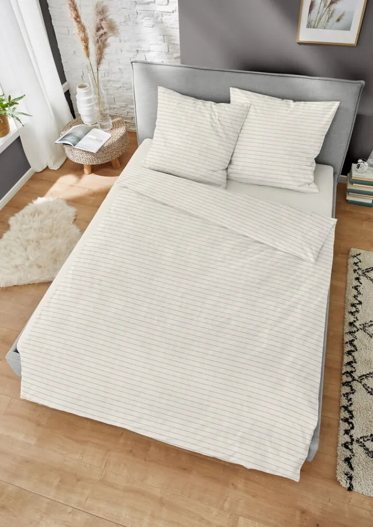 WÜLFING Baumwoll-Hanf-Bettwäsche STREIFEN 135 x 200 cm beige/silber