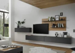 Wohnkombi 13 CITY 3-teilig 400 x 180 cm Anthrazit/Wotan Eiche Dekor