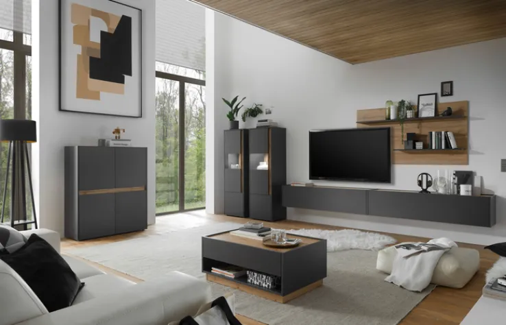 Wohnkombi 22 CITY 5-teilig 440 x 180 cm Anthrazit/Wotan Eiche Dekor