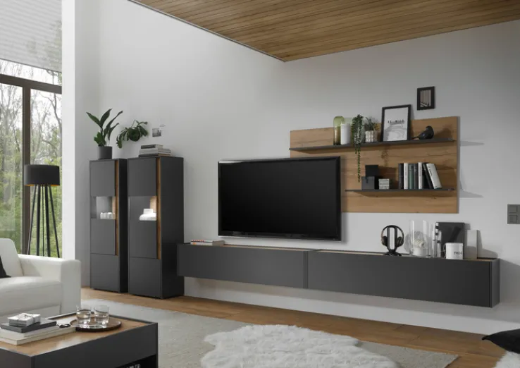 Wohnkombi 22 CITY 5-teilig 440 x 180 cm Anthrazit/Wotan Eiche Dekor