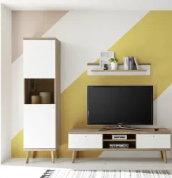 Wohnkombi 3 LENA/MERLE 3-teilig 337x197 cm Weiß Matt / Riviera Eiche Dekor