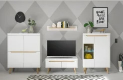 Wohnkombination 13 SVANTE TORGE 4-teilig 344 x170 cm Weiß matt/Braun