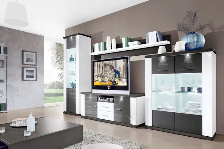 QUARTIER Wohnwand MANHATTAN 4-teilig weiß/ grau